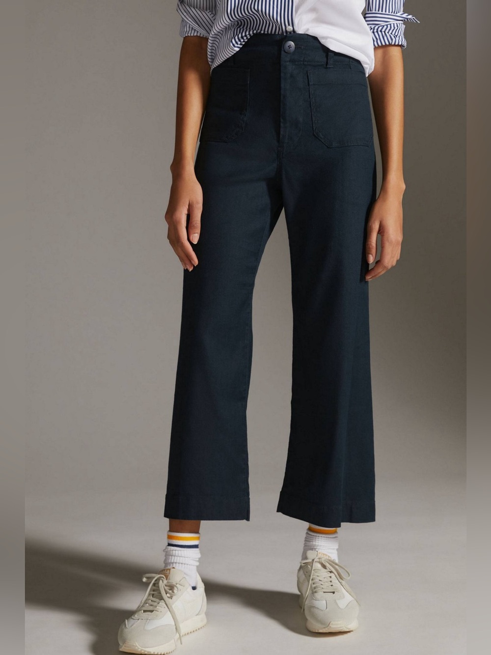Maeve The Colette High-Rise Wide Leg Linen Blend Crop Pants in Black - 25